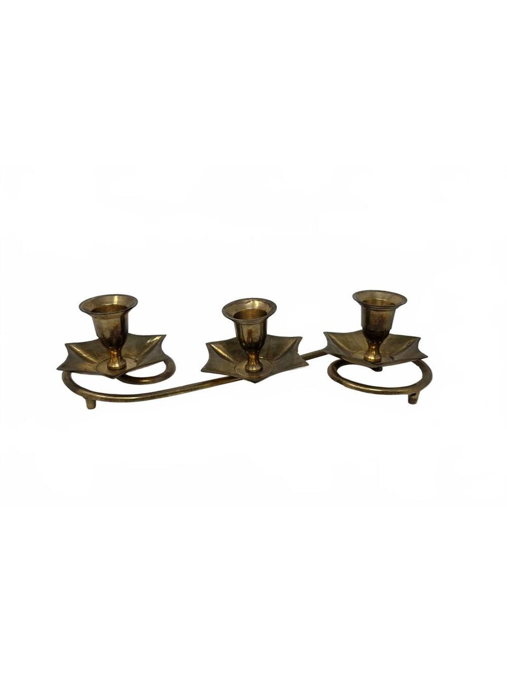 Brass Star Triple Candle Holder Scroll Candelabra Christmas Table Decor